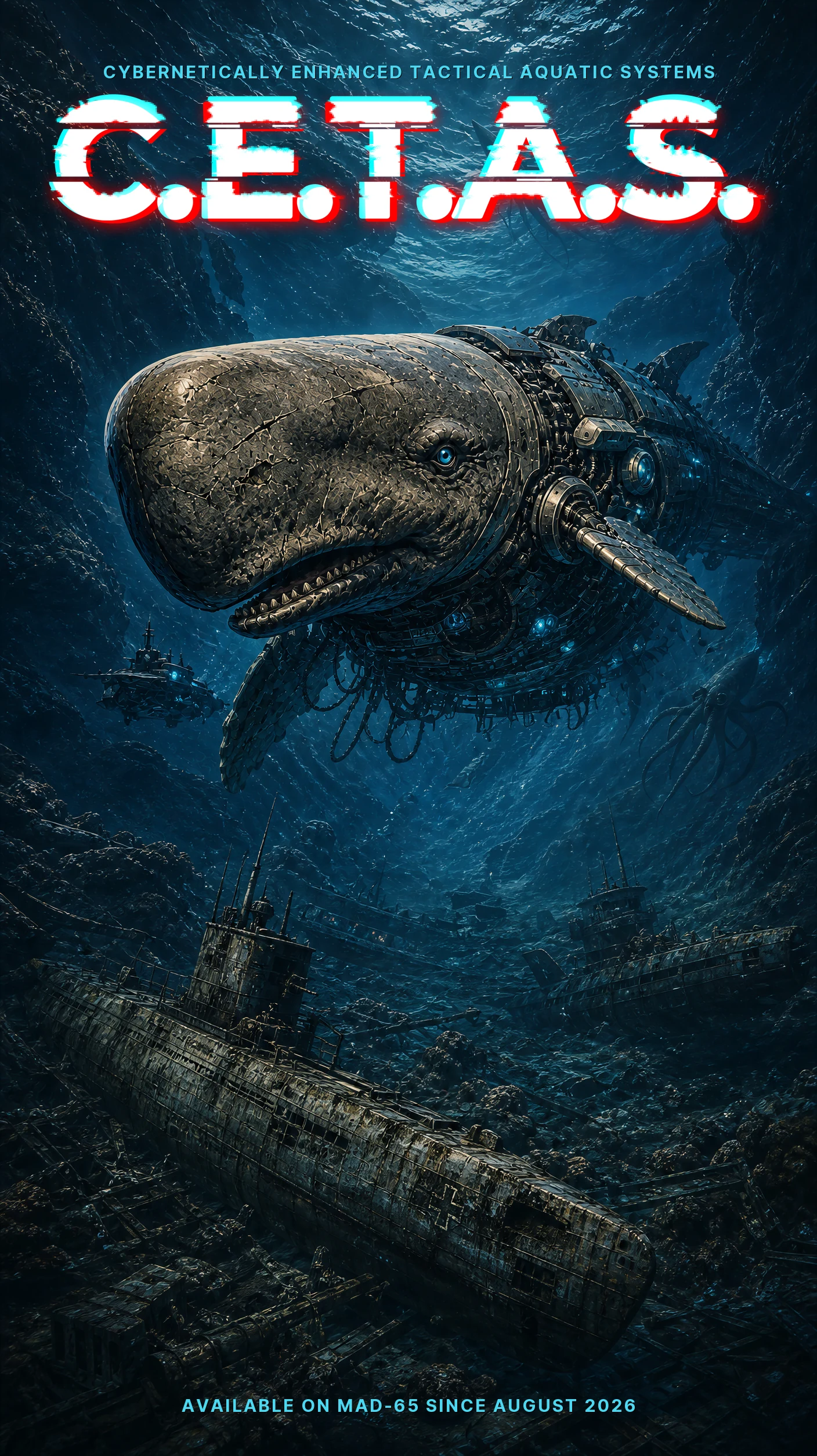 C.E.T.A.S. - Tesla's cybernetic sperm whale above a field of sunken U-boats