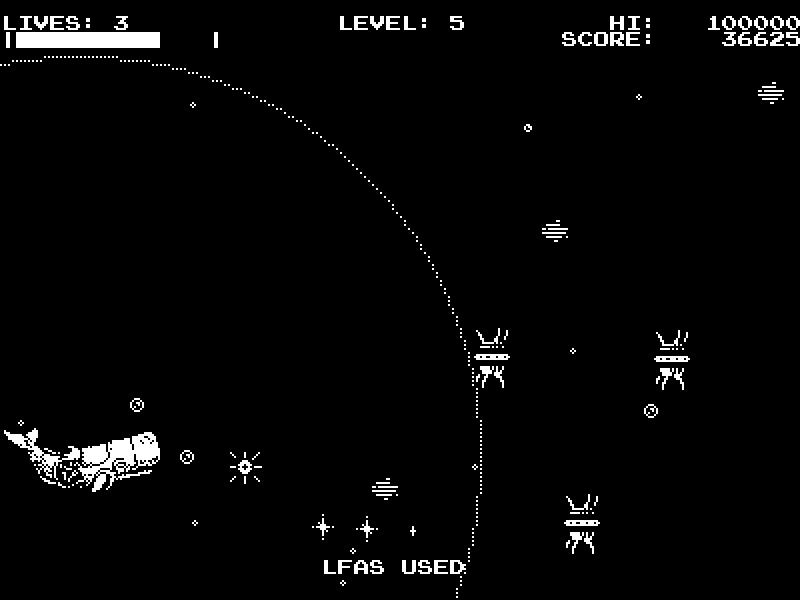 Level 5: the LFAS sonar burst expands as a huge ring across the screen, the HUD reading LFAS USED