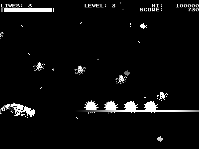 Level 3: the whale's laser cuts a line of explosions through a series of seamines